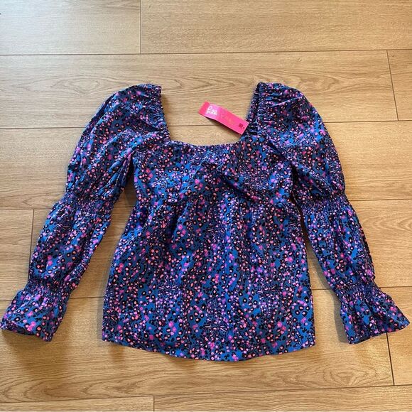 NWT Lilly Pulitzer Preslee Long Sleeve Top Blue Flare Cheetah Leopard Size 6 - Picture 2 of 6